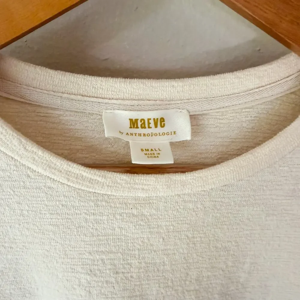 Maeve Anthropologie Cream Puff Sleeve Swiss Dot Textured Knit Top Small